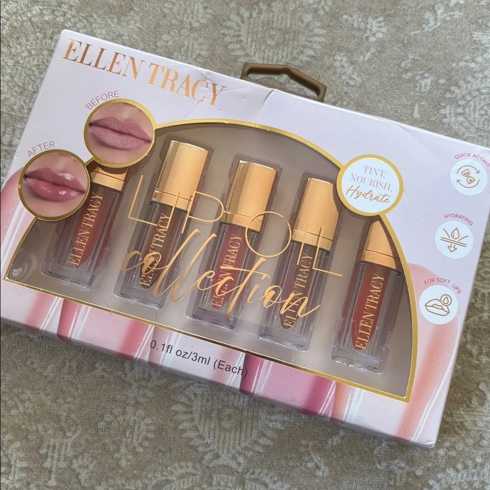 Brand New Ellen Tracy 5-Pack Lip Oil Collection Hydrating Tint Gloss Reds Pinks